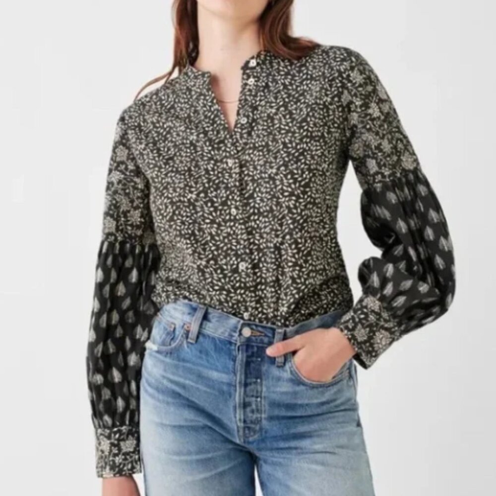 Faherty | Adalyn Blouse Size L Leaf Batik Floral Patchwork Organic